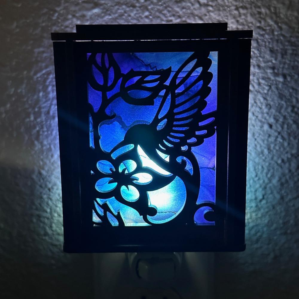 Hummingbird Lantern‎ Night Light Wood Laser Cut Blue Light Plug In Handmade